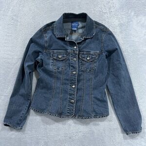 Vintage Faconnable Denim Jacket Womens Medium‎ Blue Jean Classic Trucker Y2K